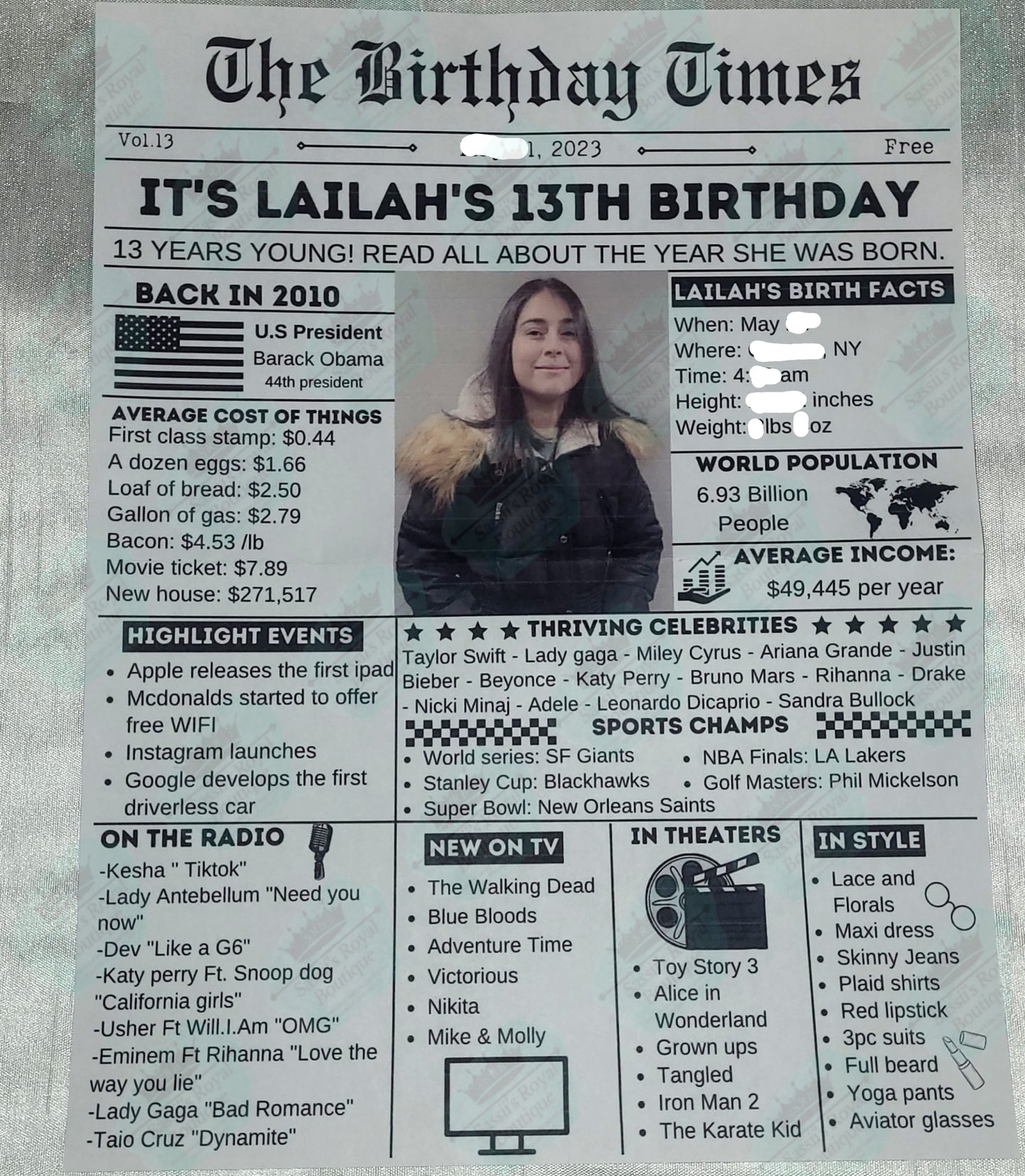 The Birthday Times- Print outs (12 sheets)