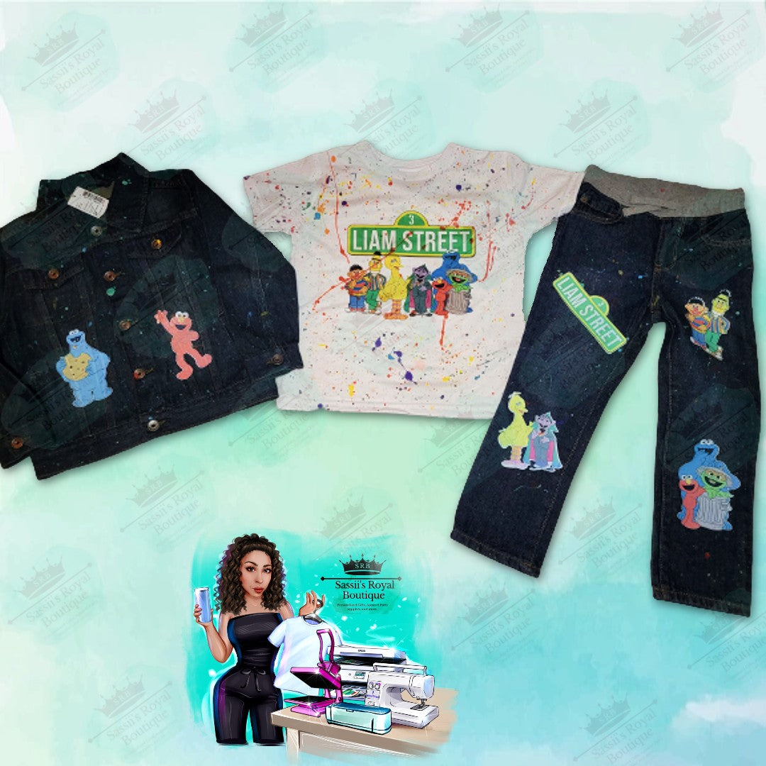 Sesame Street inspired Jean Set- Glow in the Dark