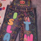 Custom Jean fur overalls set