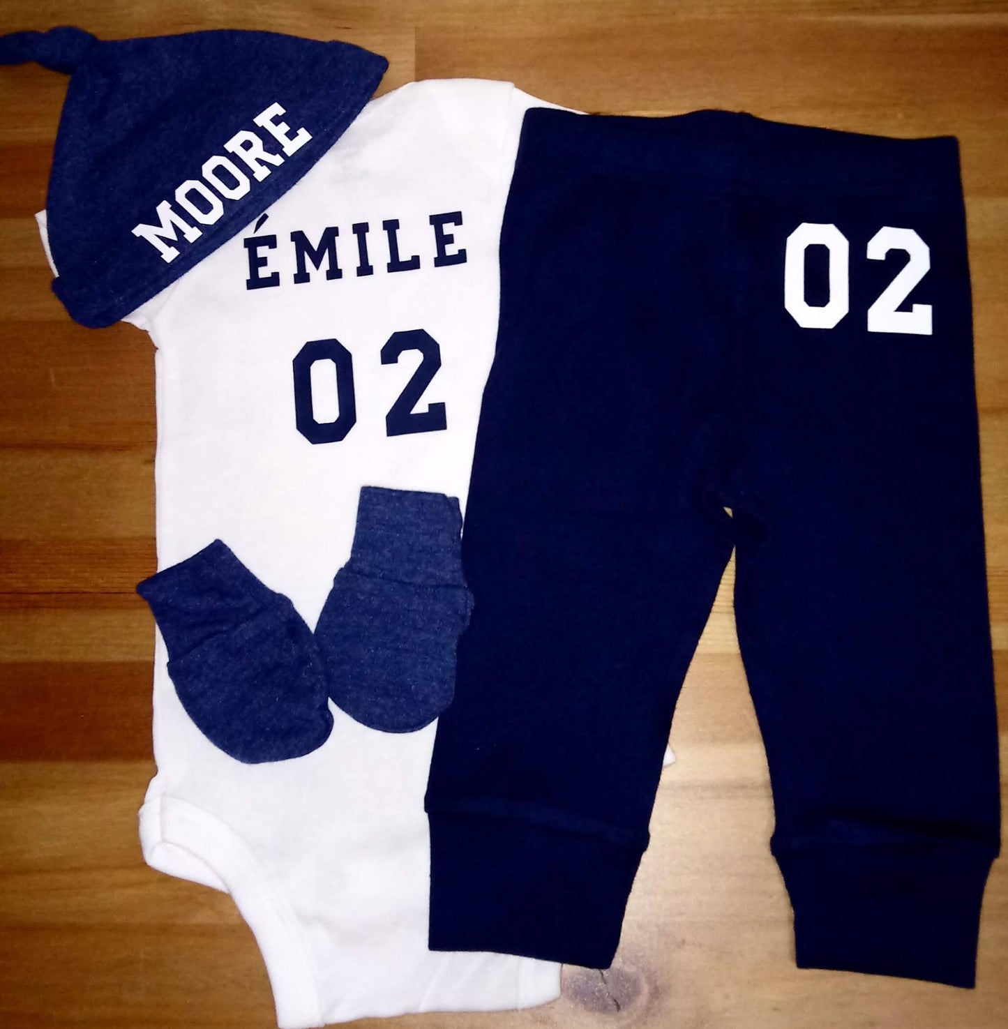 Baby boy coming home 4 piece outfit, Team (Last name)