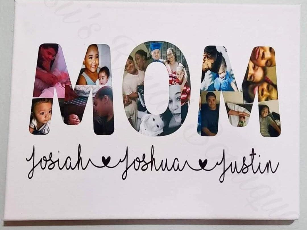 Personalized Mom photo collage canvas with names