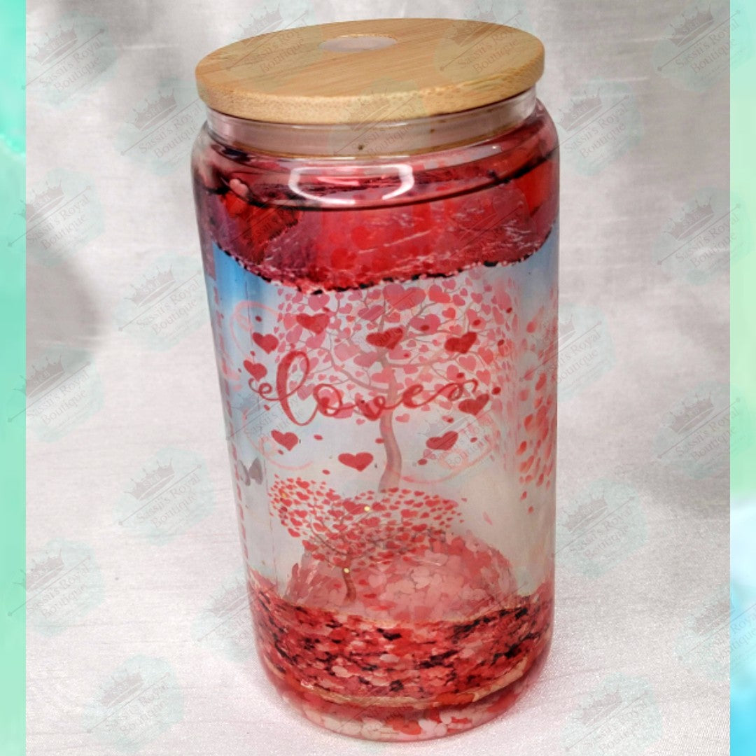 Falling hearts Snow Globe tumbler/can- 16oz