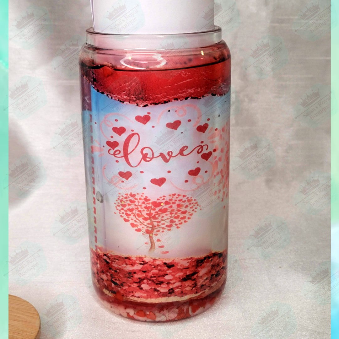 Falling hearts Snow Globe tumbler/can- 16oz